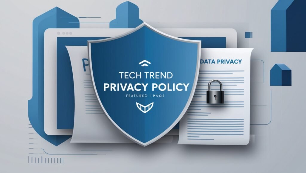 Privacy Policy with shield and lock symbols for data protection.
